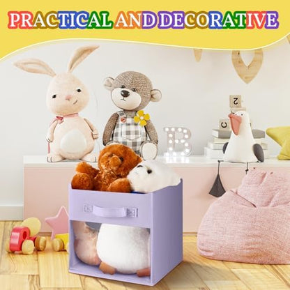 Marsui 12 Pcs Clear Cube Storage Bins Pink Collapsible Kids Storage Bins Fabric Classroom Organizer with Window for Kid Playroom Room Daycare Nursery(Pastel) - Image 6