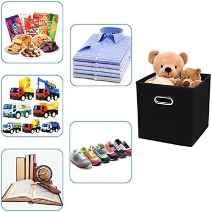 Black Fabric Cubby Storage Bins，13x13x13 Inches ，Cube Organizer Bin Foldable Storage Boxes with Dual Handles Fabric Organizer Box and collapsible Storage basket，Set of 3 ，Black - Image 3
