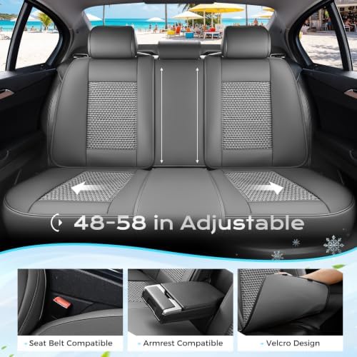 Coverado Car Seat Covers Full Set, Nappa Leather Seat Covers for Cars, Waterproof Car Seat Protector, Front and Back Seats Universal Fit for Most Vehicles, Gray - Image 5