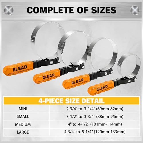 ELEAD 9-Piece Ultimate Oil Filter Wrench Set - Professional Oil Filter Removal Tool, Swivel Head Oil Filter Wrenches, Adjustable Oil Filter Remover Pliers, Universal Oil Filter Wrench and Valve Lapper - Image 2