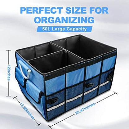 Trunk Organizer With Insulated Grocery Bag, Blue Car Organizer, Collapsible Trunk Organizer For SUV, Sedan And Truck, Car Storage Organizer With Aluminum Alloy Handle - Image 2