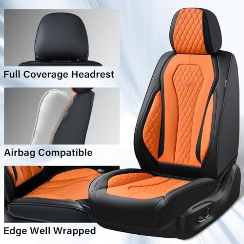 Coverado Car Seat Covers, Seat Covers Front Seats,Orange Car Seat Cover, Waterproof Car Seat Covers, Car Seat Cushion, Front Leather Seat Protector Fit for Most Cars - Image 2