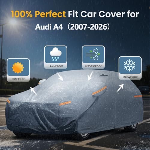 Waterproof A4(2007-2026) Car Cover with Breathable Vents, [Upgrade] Premium Covers with Cotton Liner and Zipper Door,Sun Rain Snow Dust Uv Protection.(Gift with Towel Storage Bag) - Image 3