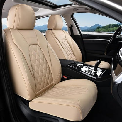 Coverado Front Seat Covers, Luxury Faux Leather Seat Covers for Cars, Beige Car Seat Covers, Car Seat Protector Waterproof, Automotive Interior Accessories Universal Fit for Most Cars Truck SUV Sedan by COVERADOAUTO
