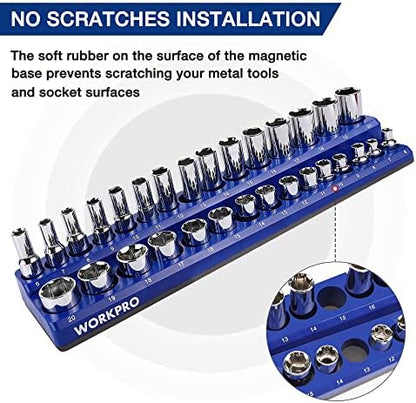 WORKPRO Magnetic Socket Organizer Set, 6-Piece Metric SAE Socket Holder Set - Image 4