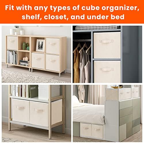 Criusia Storage Cubes - 11 Inch Heavy Duty Fabric Storage Bins for Shelves Closet Cube Organizer - 8 Pack Collapsible Cube Storage Bins Baskets for Clothes Blankets Toys - Nursery Organization (Beige) - Image 6