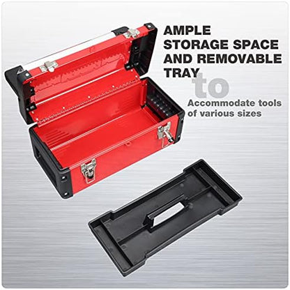 Jack Boss Metal Tool Box Steel 16" Inch Tool Organizer Box Durable Portable Tool Storage with Alum Alloy Handle Double-Lock Toolbox & Removable Tray … - Image 6