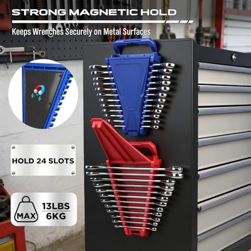 8-Piece Magnetic Socket and Wrench Organizer Set, Metric & SAE, 1/4", 3/8", 1/2"Drive Detachable Socket Storage Tray, 24-Slot Wrench Holder with Non-Slip Handle & Lock Cover for Toolbox Drawer Storage - Image 6