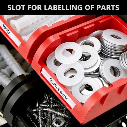 60Pcs Plastic Wall Mounted Storage Bins Parts Rack Nuts And Bolt Bins Organizer For Shop Garage for Screws, Nuts, Bolts, Nails, Beads, and Small Hardware Parts(RED+BLACK, 60) - Image 3