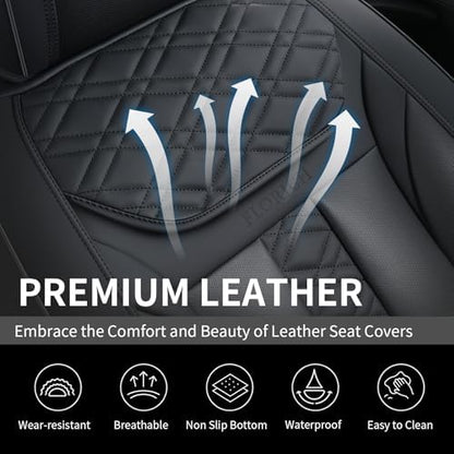 FLORICH Seat Covers, Front Seat Covers 2 PCs, Automotive Seat Cover for Cars, Luxury Leather Universal Seat Cover Accessories Fit for Most Cars SUV Truck Sedans(Black) - Image 5