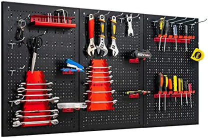 Goplus Garage Pegboard Tool Organizer, 4ft Metal Pegboard Wall Organizer w/3 Pegboards, Drill Bit Rack, Wrench Rack, Hooks Accessories, Wall-Mounted Tool Storage Peg Board for Workshop, Black by Goplus