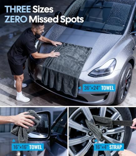 Wigoo Microfiber Car Drying Towel for Detailing, Cars, SUV, Truck (3 Sizes) - Image 2