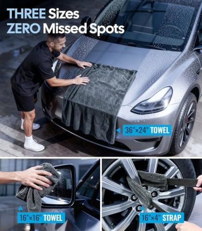 Wigoo Microfiber Car Drying Towel for Detailing, Cars, SUV, Truck (3 Sizes) - Image 2