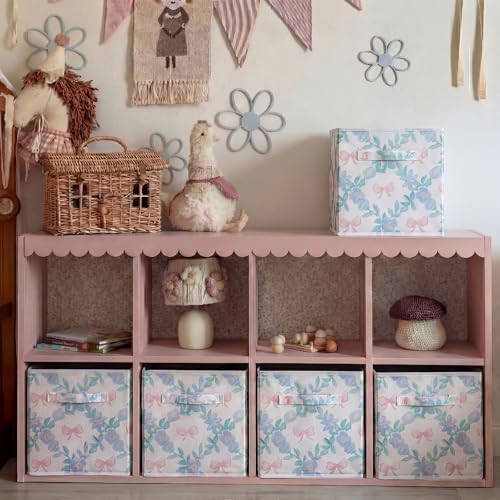Geelin 6 Pcs Blue Floral Bow Cube Storage Bins 11 Inch Storage Basket - Image 6