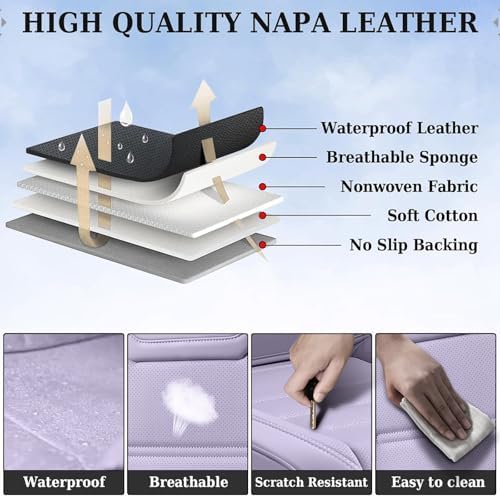 Coverado Car Seat Covers, Front Covers for Cars, Car Seat Cover Front Seats, Car Seat Protector Waterproof, Leather Car Seat Cushion, Universal Interior Covers Seat Protectors for Most Cars Purple - Image 5