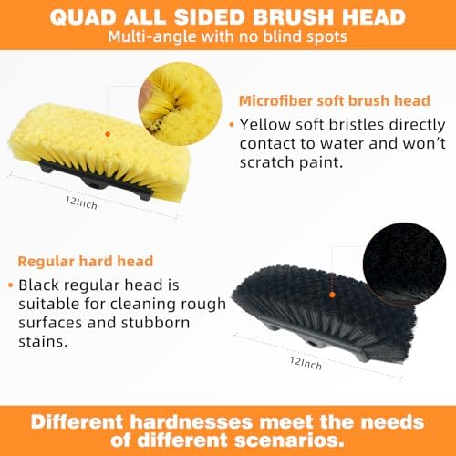 12FT Car Wash Brush with Long Handle Telescoping Extension Pole Angle Adapter with 12" Soft and Hard Bristle Scratch-Free for Cleaning Car Truck RV House Floor Window Roof Solar Panels - Image 2