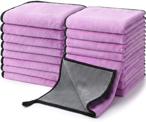 20 Pcs Microfiber Car Drying Towels 800 Gsm Thick Plush, Grey and Purple by Nuenen