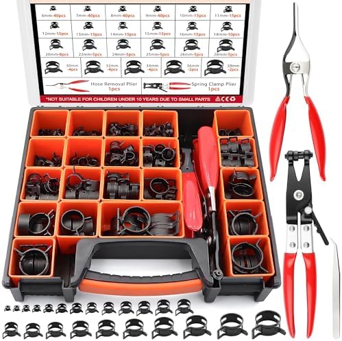 324Pcs 65Mn Steel Spring Band Hose Clamp Kit - 23 Sizes (6-38mm) Constant Tension Pipe Clip with Swivel Jaw & Hose Removal Pliers, Tweezers for Fuel Line, Coolant, Vacuum, Silicone Hoses & Air Tube ﻿ by Tuijodaix