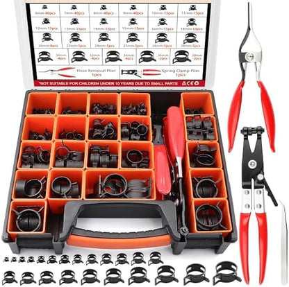 324Pcs 65Mn Steel Spring Band Hose Clamp Kit - 23 Sizes (6-38mm) Constant Tension Pipe Clip with Swivel Jaw & Hose Removal Pliers, Tweezers for Fuel Line, Coolant, Vacuum, Silicone Hoses & Air Tube ﻿ by Tuijodaix