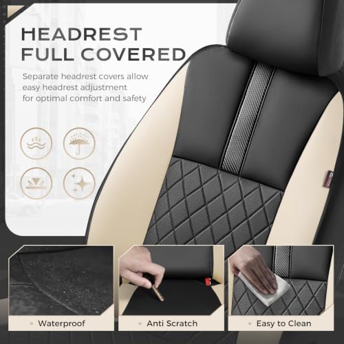 Coverado Car Seat Covers Full Set, Automotive Front and Rear Seat Covers with Backrest, Nappa Leather Car Seat Protectors Waterproof, Universal for Most Vehicles - Image 5