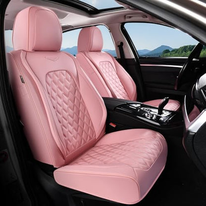 Coverado Front Seat Covers, Luxury Faux Leather Breathable Waterproof Protectors, Universal Fit for Cars, SUVs, Trucks, Durable Car Seat Protectors, Waterproof Car Cushions – Pink by COVERADOAUTO