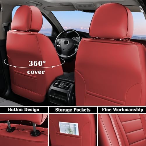 Coverado Car Seat Covers, Front Seat Cover, 2 Pack Luxury Faux Leather Seat Covers for Cars, Waterproof Car Seat Protector Car Seat Cushion, Universal Automotive Seat Covers Fit for Most Cars - Red - Image 3