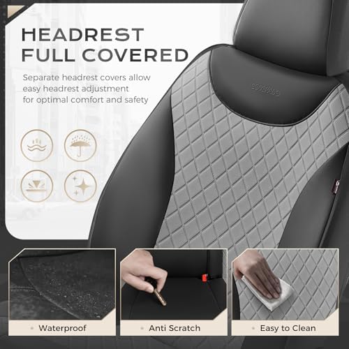 Coverado Car Seat Covers, 5 Seats Front and Rear Seat Covers for Cars, Leather Seat Covers Waterproof Car Seat Protectors, Automotive Seat Cushions Universal for Most Sedan, SUV, Truck, Black & Gray - Image 6