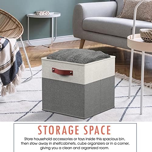 Ornavo Home 13x13 Foldable Fabric Storage Cube Bins, 6 Pack, White/Gray - Image 5