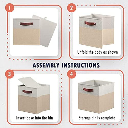 Ornavo Home 13x13 Foldable Fabric Storage Cube Bins, 6 Pack, White/Khaki - Image 7