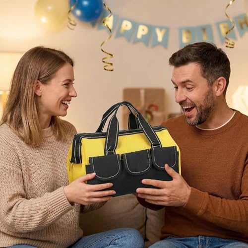 Tool Bags for Men Heavy Duty with Waterproof Hard Bottom Wide Mouth Large Tool Tote Bag Multi Pockets Organizer for Electrician Carpenter Mechanic Dad Gifts (1, Navy blue, 16 Inch) - Image 6