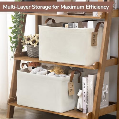 CHICVITA 4 Pack Large Fabric Storage Baskets for Shelves, 30L Beige - Image 6
