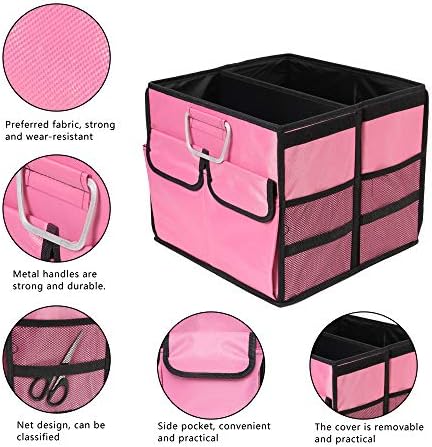 Car Trunk Organizer Collapsible Portable Multi Compartments Organizer with Non Slip Straps for SUV Truck Auto Vehicle Car Auto Minivan(Small without cover, Pink) - Image 3