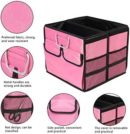 Car Trunk Organizer Collapsible Portable Multi Compartments Organizer with Non Slip Straps for SUV Truck Auto Vehicle Car Auto Minivan(Small without cover, Pink) - Image 3