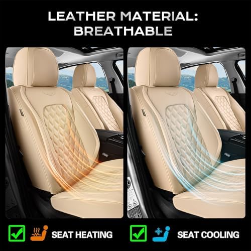 Coverado Front Car Seat Covers, Faux Leather Oil-Resistant Non-Slip Cushions, Universal Fit for Sedans, Pickups, SUVs, Waterproof Seat Covers, Car Seat Protectors – Beige - Image 4