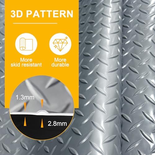 Grandroad auto 10x25 FT Garage Floor Mat, 2.8mm Thickened Flooring Roll for Under Car Diamond Plate PVC Rubber Mat with 20 Pcs Tapes, Non-Slip Floor Mat for Garage, Warehouse, Trailer, Gyms, Gray - Image 3