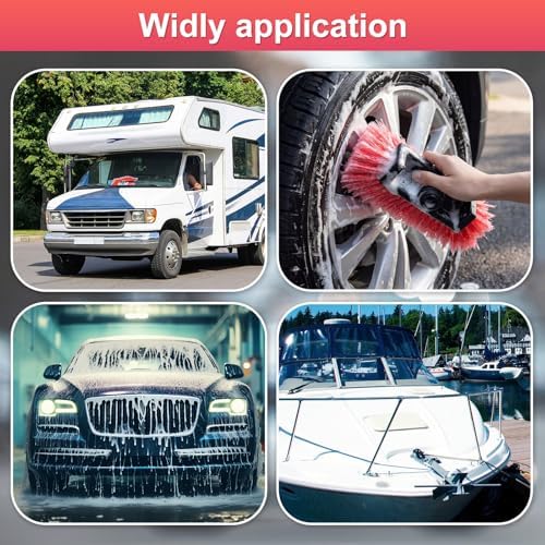 Vesici 4 Pcs Car Wash Brush Head with Soft Detailing Bristle Flow Thru Car Cleaning Brush Exterior Cars Wash Equipment for Auto Truck RV Boat Camper Washing, 10 Inch (Red) - Image 6