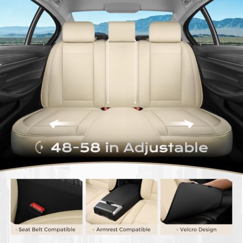 Coverado Car Seat Covers Full Set, Seat Covers for Cars, Front Seat Covers and Back Seat Cover Waterproof Leather Automotive Seat Cover, Universal Car Interior Protectors Cushion for Most Cars - Image 6