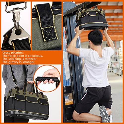 FASTECH 22-inch Wide Mouth Tool Bag with Water Proof Molded Base，Wide Mouth Tool Tote Bag,Waterproof Tool Organizer Bag for Men with Adjustable Shoulder Strap (22 inch) - Image 6