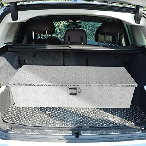 BLACKHORSE-RACING 39 x 13 x 10 Inch Aluminum Truck Trailer Tool Box Chest Box Pickup Underbody Truck Bed Storage Toolbox RV Storage Organizer with Side Handle, Lock & 2 Keys - Silver - Image 4