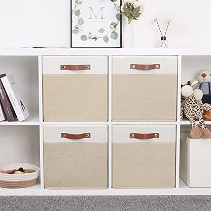 Temary Cube Storage Bins 13 Inch Fabric Storage Cubes Storage Baskets for Shelves Closet Baskets for Cube Storage with Leather Handles, Cloth Organizer Bins for Home - Image 5