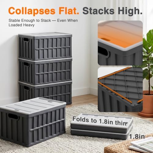 Citylife 64L Collapsible Storage Bins with Lids Plastic Storage Containers for Organizing Stackable Storage Box Large Heavy Duty Utility Crates, 2 Packs - Image 4