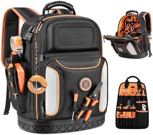 LOKASS 18.1-inch Heavy-Duty Tool Backpack, 75 Pockets, Black by LOKASS