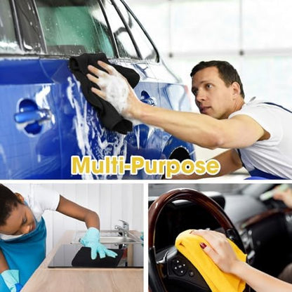 Shimeyao 30 Pcs 16 x 16 Inch Edgeless Microfiber Plush Towels for Cars Detailing Drying Wash Polishing Absorbent Cleaning Cloths, 500 GSM (Black, Yellow) - Image 6