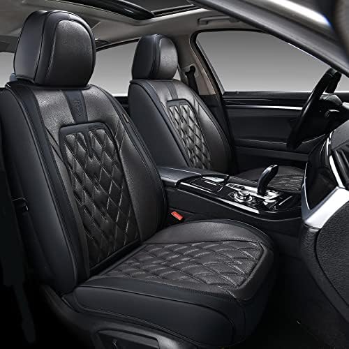 Coverado Car Seat Covers Front Seats, 2 Pack Waterproof Leather Seat Covers for Cars, Luxury Car Seat Protector, Anti-Slip Design Seat Cushions, Black Seat Covers Universal Fit for Most Cars by COVERADOAUTO