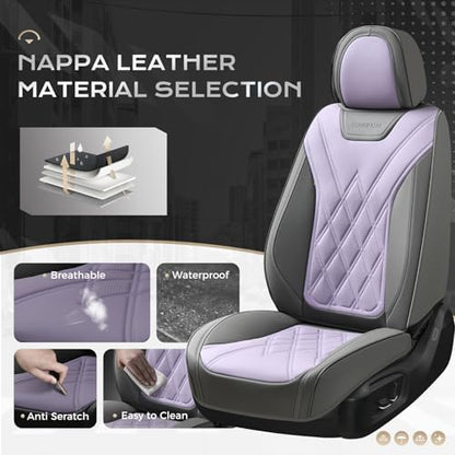 Coverado Car Seat Covers Full Set, Seat Covers for Cars, Waterproof Leather Automotive Seat Cover, Universal Car Interior Protectors Cushion for Most Cars Gray_Pruple - Image 2