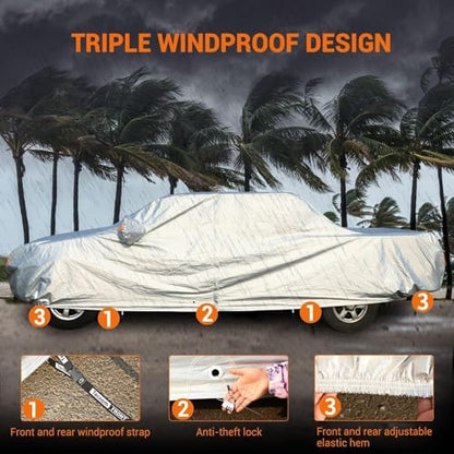 Tecoom Truck Cover Waterproof All Weather, 3-Layer Fleece Lined Full Exterior Pickup Cover with Zipper Door & Lock, UV Snow Rain Outdoor Protection, Universal Fit Regular/Extended/SuperCrew Cab - Image 3
