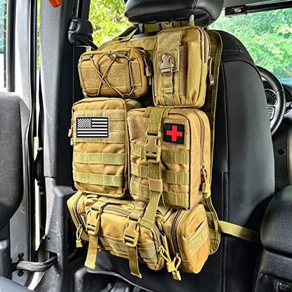 Universal Tactical Seat ​Back Organizer Vehicle Molle Panel Organizer Storage Bag with 5 Detachable Molle Pouch, Khaki by MAIKEROFFROAD
