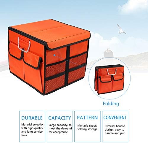 Car Trunk Organizer Collapsible Portable Multi Compartments Organizer with Non Slip Straps for SUV Truck Auto Vehicle Car Auto Minivan(Small covered, Orange) - Image 6
