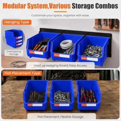 12pc Wall-Mounted Storage Organizer Set with Metal Rails Blue - Image 4