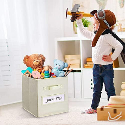 13x13x13 storage cube bins(Set of 8) Fabric storage cubes with 8 Labels Window Cards & a Pen, storage cubes 13x13, Collapsible 13 inch cube storage bins, Cubby Boxes, Beige - Image 6